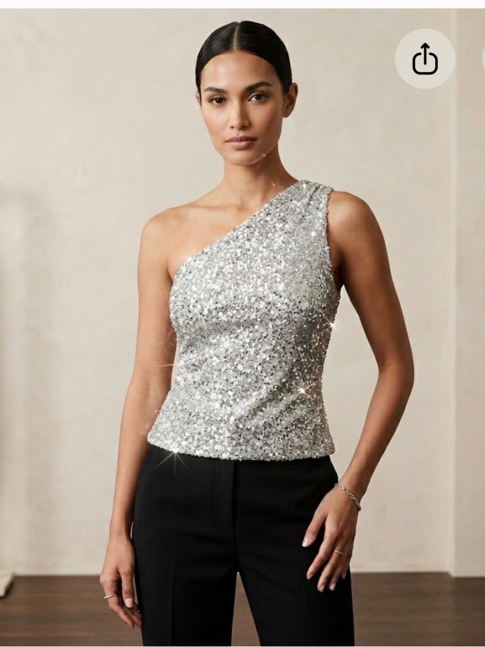 ZARA Silver Sequin One-Shoulder Top Blouse Size S NWT